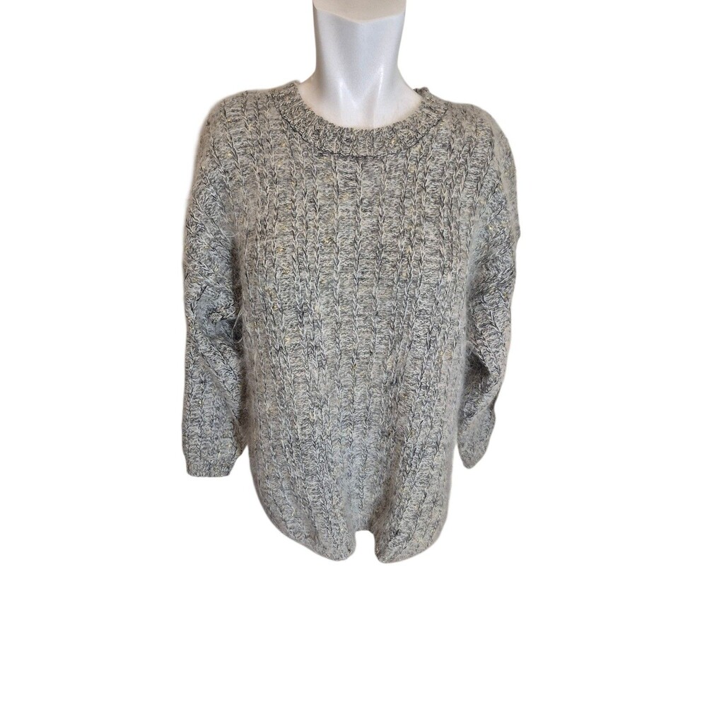 Best American VTG 90s Wool Sweater Soft Cozy Gold Metallic Accent Gray Sz M